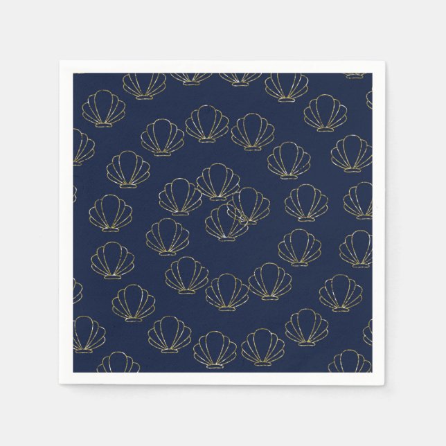 Blue & Gold Sea Muschel Mermaid Brautparty Serviette (Vorderseite)