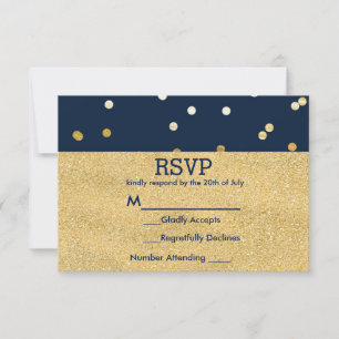 Blue & Gold Shiny Confetti Dots Chic Moderne UAWG RSVP Karte