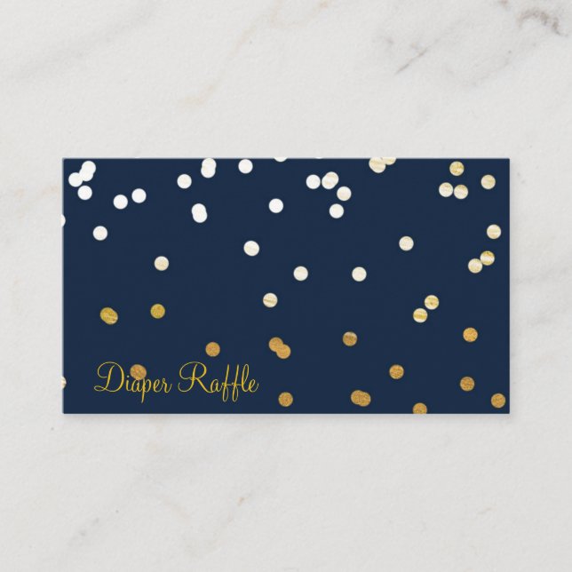 Blue & Gold Shiny Confetti Dots Diaper Raffle Begleitkarte (Vorderseite)