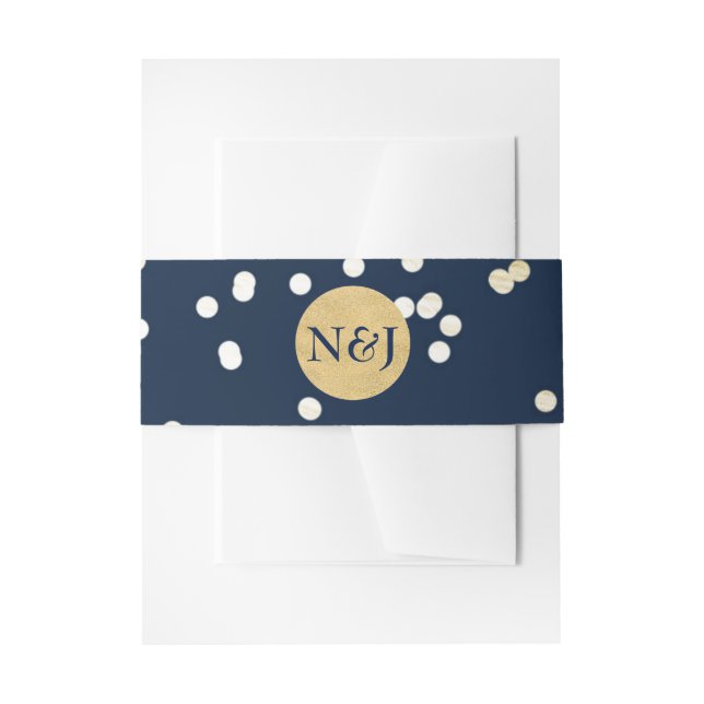 Blue & Gold Shiny Confetti Dots Moderne Einladung Einladungsbanderole (Vorderseite Beispiel)