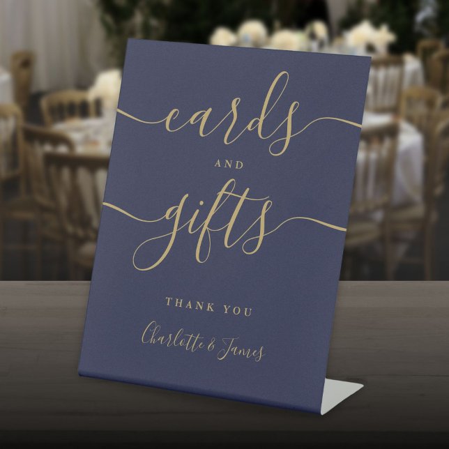 Blue Gold Signature Script Cards und Geschenke Sockelschild (Navy Blue Gold Signature Script Cards And Gifts Pedestal Sign)