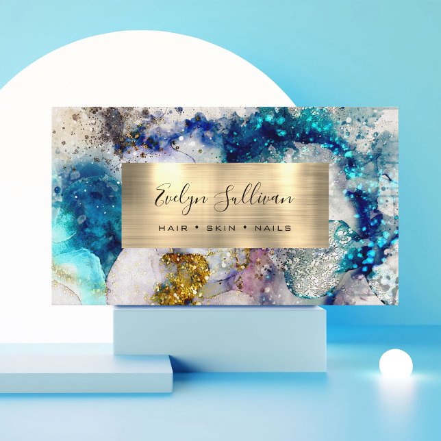 Blue Gold Silber Glitzer Aquarell Business Card Visitenkarte (Von Creator hochgeladen)