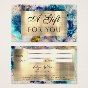 Blue gold silber Glitzer Aquarellkarte