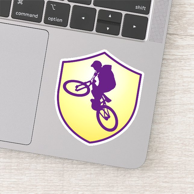 Blue Gold Silhouette Cyclist Shield Aufkleber (Detail)