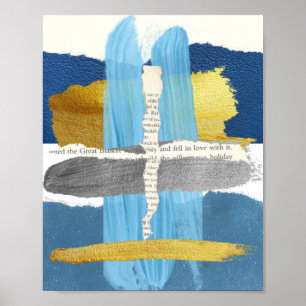 Blue Gold Silver Abstrakt Collage Poster