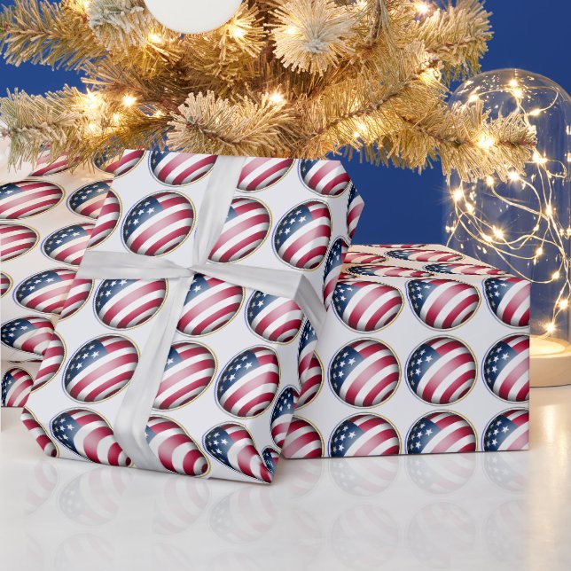 Blue Gold, Silver Gerahmt USA Flag Globe Muster Geschenkpapier (Feiertage)