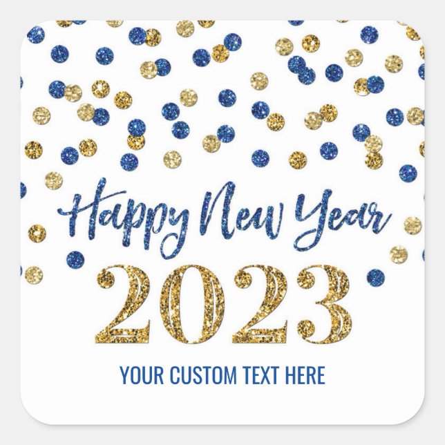 Blue Gold Silver Happy New Year 2023 Quadratischer Aufkleber (Vorderseite)