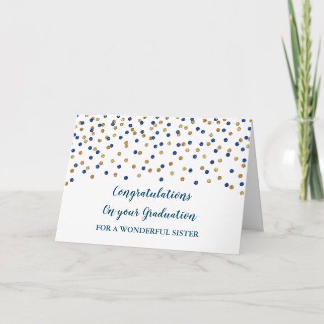 Blue Gold Sister Herzlichen Glückwunsch Abschluss Karte (Vorderseite)