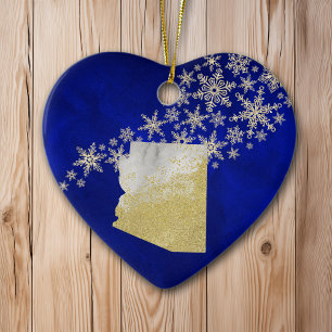 Blue Gold Snowflake Arizona Keramik Ornament