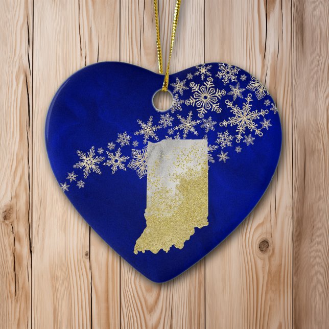 Blue Gold Snowflake Indiana Heart Keramik Ornament (Von Creator hochgeladen)