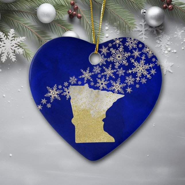 Blue Gold Snowflake Minnesota Keramik Ornament (Von Creator hochgeladen)