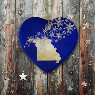 Blue Gold Snowflake Missouri Keramik Ornament