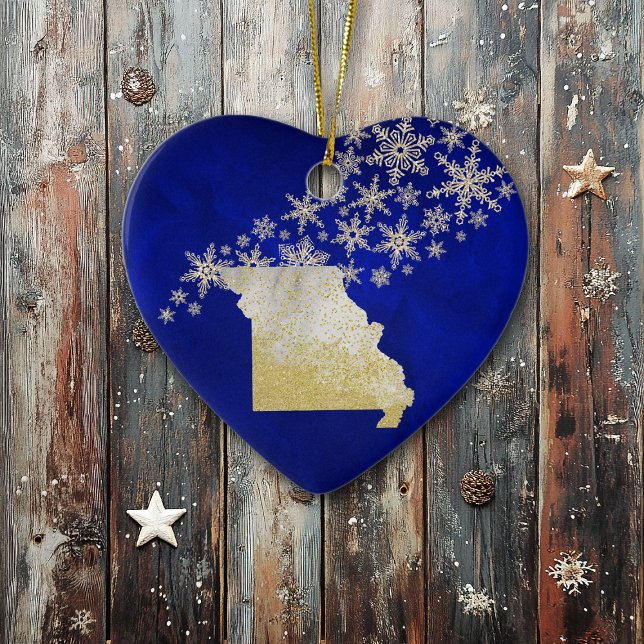 Blue Gold Snowflake Missouri Keramik Ornament (Von Creator hochgeladen)