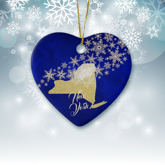 Blue Gold Snowflake New York Herz Keramik Ornament (Von Creator hochgeladen)