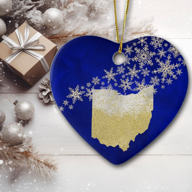 Blue Gold Snowflake Ohio Keramik Ornament (Von Creator hochgeladen)