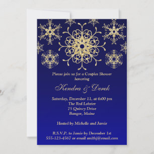 Blue, Gold Snowflakes Couples Douche Invitation
