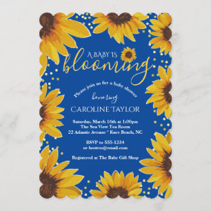 Blue & Gold Sonnenblume Baby Blooming Baby Dusche Einladung