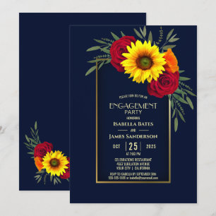 Blue Gold Sonnenblumen Rote Rose Engagement Party Einladung