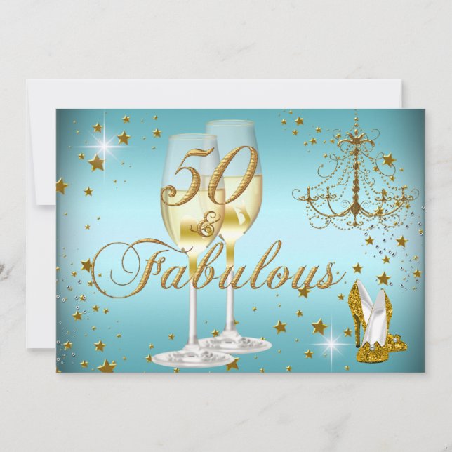 Blue Gold Sparkle 50 & Fabuleux Invitation d'anniv (Devant)