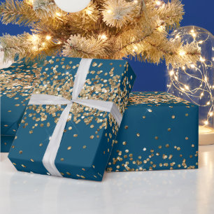 Blue Gold Sparkle Glitzer Geschenkpapier