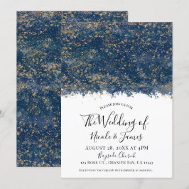 Blue Gold Spritzer Modernes Glam Hochzeitsheirat Einladung