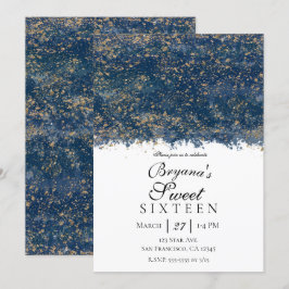 Blue Gold Spritzer Modernes Glam Sweet 16 Party Einladung