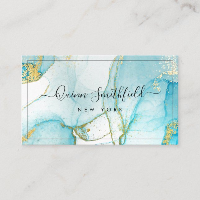 Blue Gold Spritzer Watercolor Visitenkarte (Vorderseite)