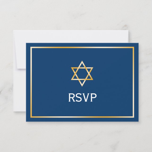 Blue Gold Star de David Bar Mitzvah RSVP (Devant)