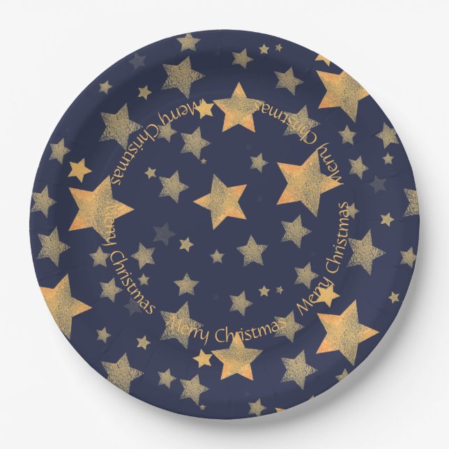 Blue Gold Star Muster Elegante Pappteller (Vorderseite)