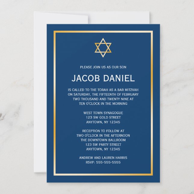 Blue Gold Star von David Bar Mitzvah Einladungen (Vorderseite)