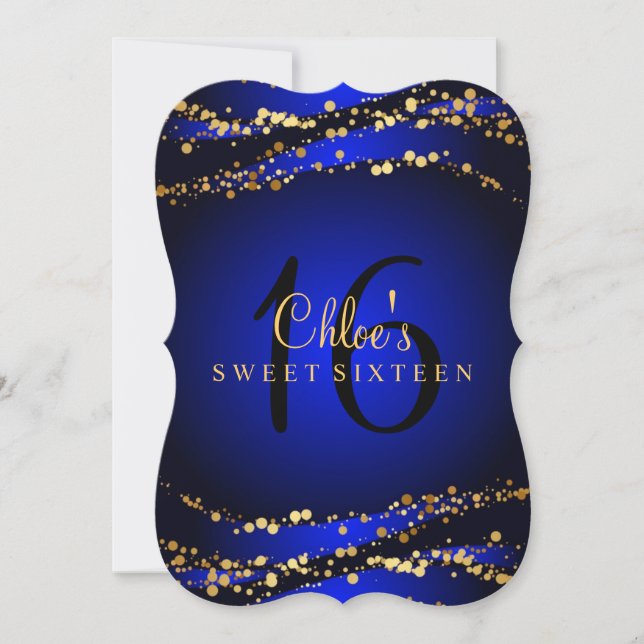 Blue & Gold Stardust Sweet 16 Einladung (Vorderseite)