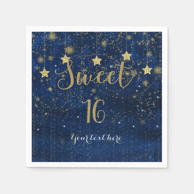 Blue & Gold Starry Celestial Sky Sweet 16 Party Serviette (Vorderseite)