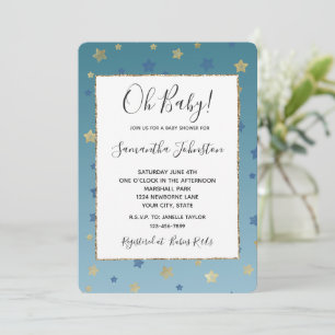 Blue Gold Stars Aqua Baby Dusche Einladung