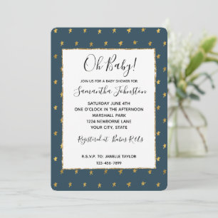 Blue Gold Stars Baby Dusche Einladung