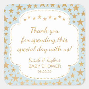 Blue Gold Stars Boy Baby Dusche Gefallen Taschenau Quadratischer Aufkleber