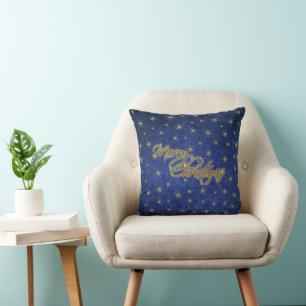 Blue Gold Stars Coussin de Noël