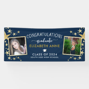Blue & Gold Stars Foto Gratulations Absolvent Banner
