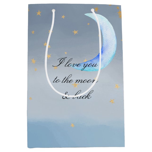 Blue Gold Stars Liebe You Moon Mittlere Geschenktüte (Vorderseite)