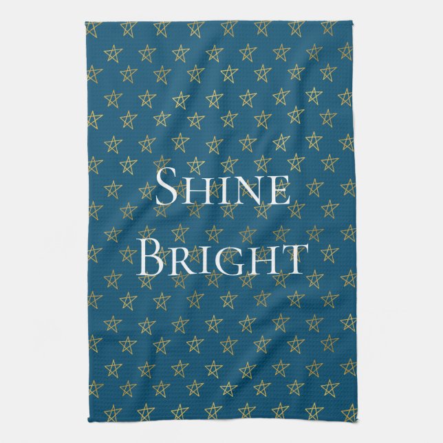 Blue Gold Stars Shine Bright Geschirrtuch (Vertikal)