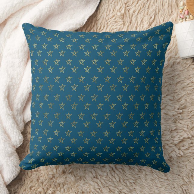 Blue Gold Stars Shine Bright Kissen (Decke)