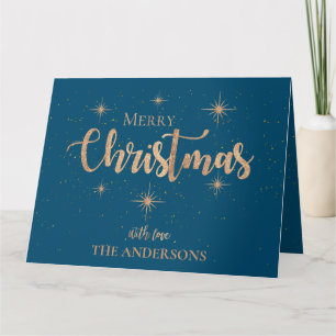 Blue Gold Stars Typografie Name Frohe Weihnachten Karte