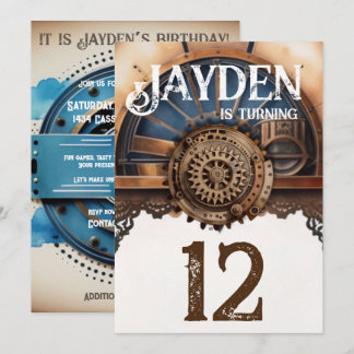 Blue Gold Steampunk Geburtstagsparty Einladung