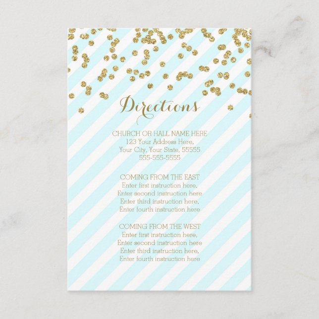 Blue Gold Streifen Hochzeitkarten Begleitkarte (Vorderseite)