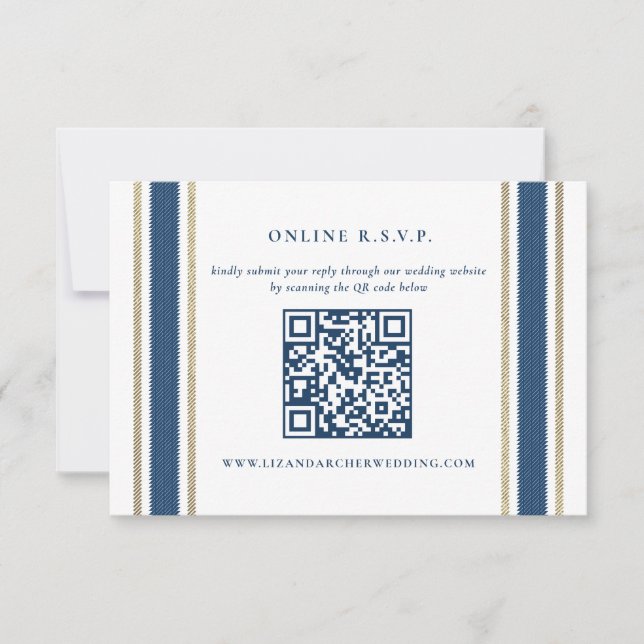 Blue Gold Stripe Nautical Wedding Online UAWG RSVP Karte (Vorderseite)