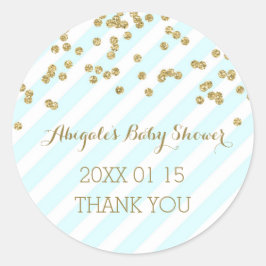 Blue Gold Stripes Baby Dusche Gefälligkeitsaufkleb Runder Aufkleber
