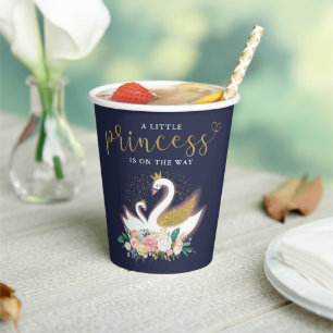 Blue Gold Swan Princess Pink Floral Baby Dusche Pappbecher