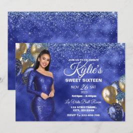 Blue & Gold Sweet 16 Girl Birthday Einladung