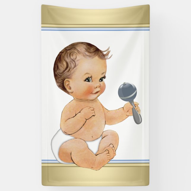 Blue Gold Sweet Boy Baby Dusche Banner (Vertikal)