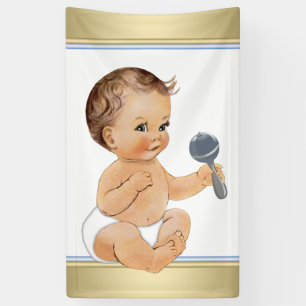 Blue Gold Sweet Boy Baby Shower Banner