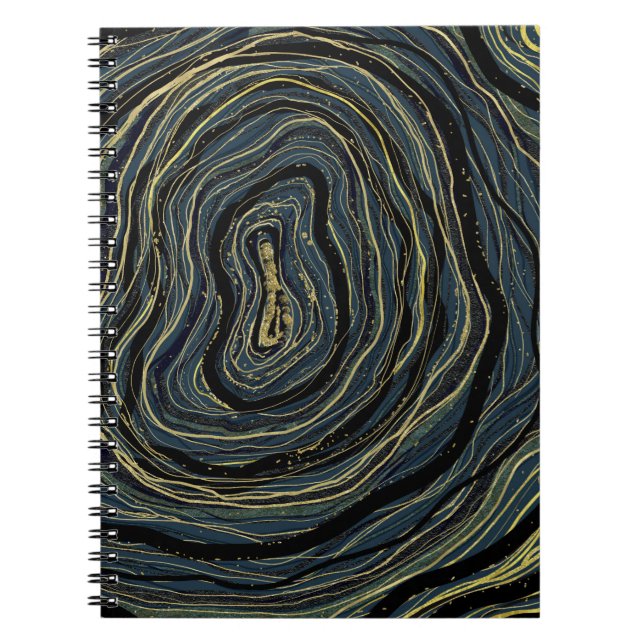 Blue Gold Swirl Glam Art Dream Journal Planner (Devant)